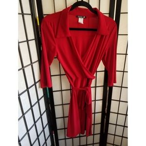 Red wrap dress with collar